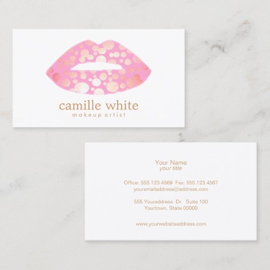 メイクモダンアップアーティストピンクと金ゴールドリップのロゴ 名刺 (正面/裏面)