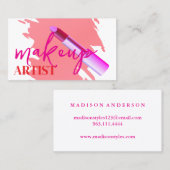 メイクモダンアップアーティストピンクの口紅と金ゴールド 名刺 (正面/裏面)