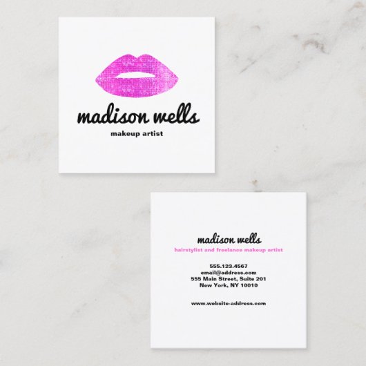 メイクモダンアップアーティストピンクセクインリップスクエア スクエア名刺 (正面/裏面)