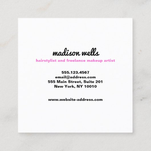 メイクモダンアップアーティストピンクセクインリップスクエア スクエア名刺 (裏面)