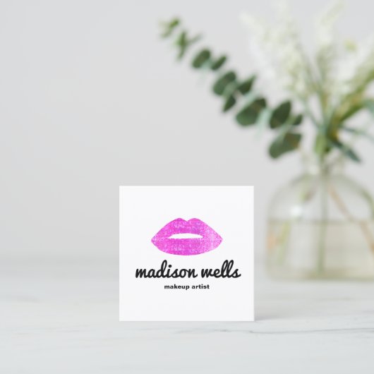 メイクモダンアップアーティストピンクセクインリップスクエア スクエア名刺 (スタンド正面)