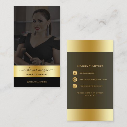 メイクモダンアップアーティストブラック金ゴールドカスタム写真武西 名刺 (正面/裏面)