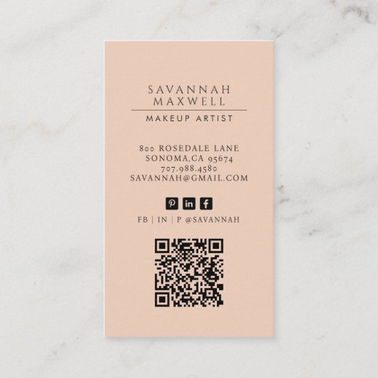 メイクモダンアップアーティストプロフェッショナルフォトピーチピンク 名刺 (裏面)