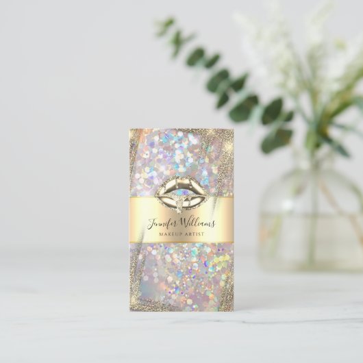 メイクモダンアップアーティストホログラフィックグリッターQRコード 名刺 (スタンド正面)