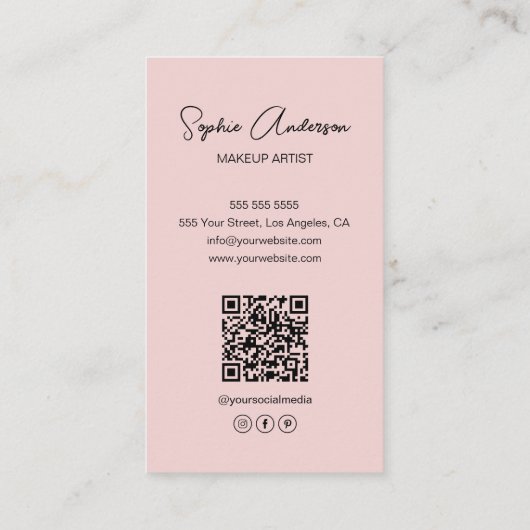 メイクモダンアップアーティスト写真ピンク 名刺 (裏面)