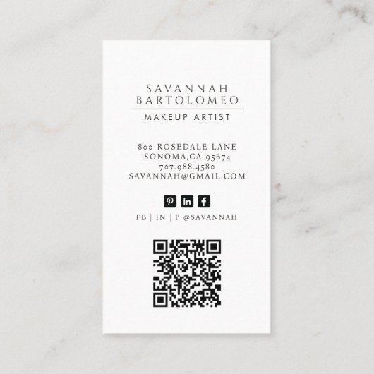メイクモダンアップアーティスト写真QRコードソーシャルメディア 名刺 (裏面)