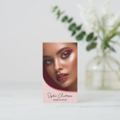 メイクモダンアップアーティスト写真QRピンク 名刺 (スタンド正面)