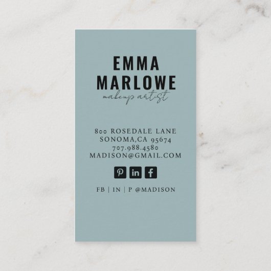 メイクモダンアップアーティスト埃っぽいブルーグリーン 名刺 (裏面)