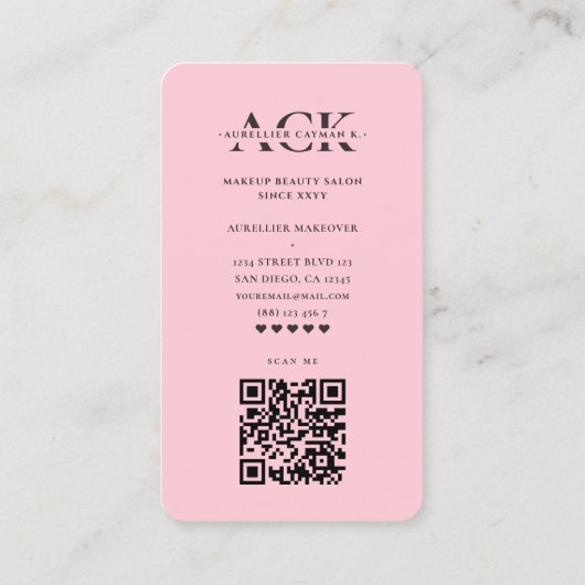 メイクモダンアップアーティスト美しいサロンピンクモノグラム 名刺 (裏面)