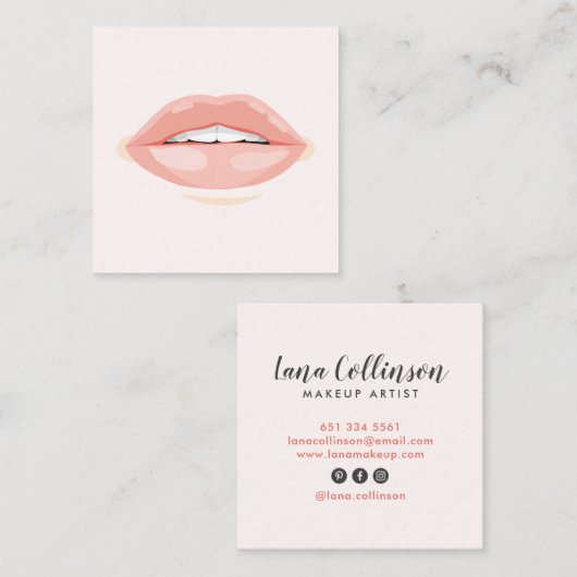 メイクモダンアップアーティスト赤面ピンクリップ美容師 スクエア名刺 (正面/裏面)