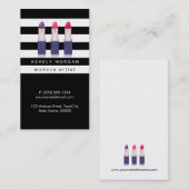 メイクモダンアップリップスティック – シックな白黒ストライプズ 名刺 (正面/裏面)