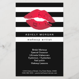 メイクモダンアップレッドリップ – シック白黒ストライプズ チラシ