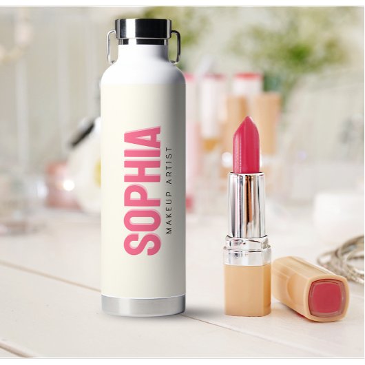 メイクモダンアパーソナライズされたアーティスト名ピンク文字 ウォーターボトル