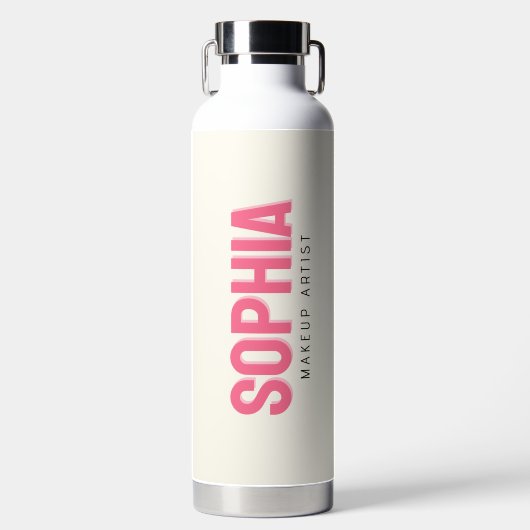メイクモダンアパーソナライズされたアーティスト名ピンク文字 ウォーターボトル (正面)