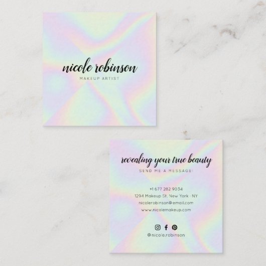 メイクモダンアーティストのパステル虹ホログラフィー スクエア名刺 (正面/裏面)