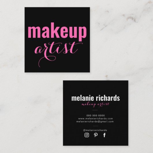 メイクモダンアーティストのブラックピンク スクエア名刺 (正面/裏面)