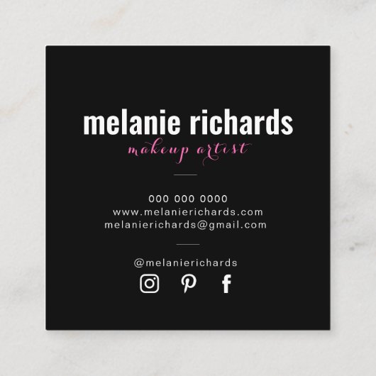 メイクモダンアーティストのブラックピンク スクエア名刺 (裏面)