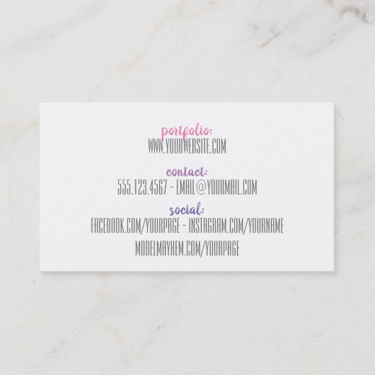 メイクモダンアーティストの水彩紫色のピグランジンク 名刺 (裏面)