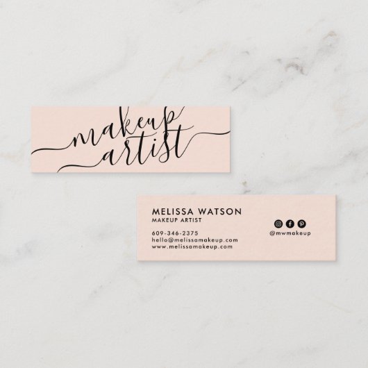 メイクモダンアーティストタイポグラフィコーラルピンクトレンディー スキニー名刺 (正面/裏面)