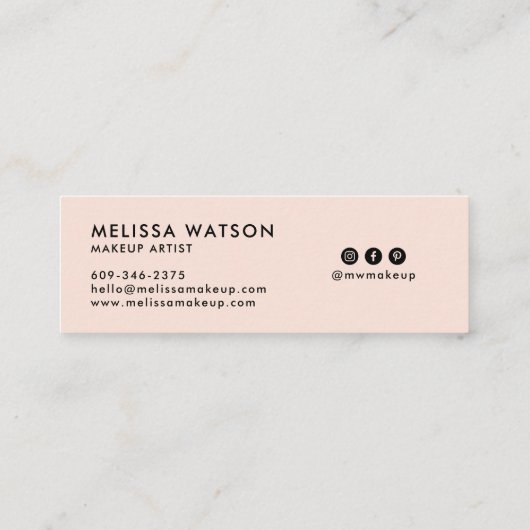 メイクモダンアーティストタイポグラフィコーラルピンクトレンディー スキニー名刺 (裏面)