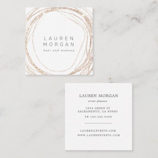 メイクモダンフェイク金ゴールドの渦巻き四角い名刺 スクエア名刺 (正面/裏面)