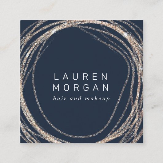 メイクモダンフェイク金ゴールドの渦巻き四角い名刺 スクエア名刺 (正面)
