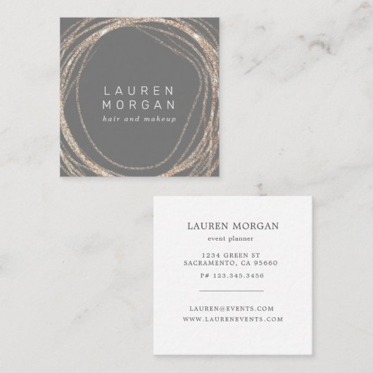 メイクモダンフェイク金ゴールドの渦巻き四角い名刺 スクエア名刺 (正面/裏面)