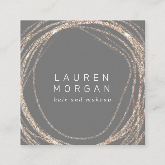 メイクモダンフェイク金ゴールドの渦巻き四角い名刺 スクエア名刺 (正面)