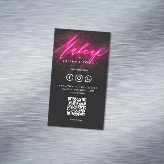 メイクモダン美しいサロンメイクアップアーティストピンクQR マグネット名刺 (インサイチュ)