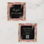 メイクユニークアップアーティストサロンQRコードブラックバラ金ゴールド スクエア名刺 (正面/裏面)