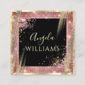 メイクユニークアップアーティストサロンQRコードブラックバラ金ゴールド スクエア名刺 (正面)