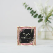 メイクユニークアップアーティストサロンQRコードブラックバラ金ゴールド スクエア名刺 (スタンド正面)