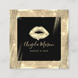 メイクユニークアップアーティストシックサロンQRコードブラック金ゴールド スクエア名刺