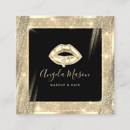 メイクユニークアップアーティストシックサロンQRコードブラック金ゴールド スクエア名刺 (正面)