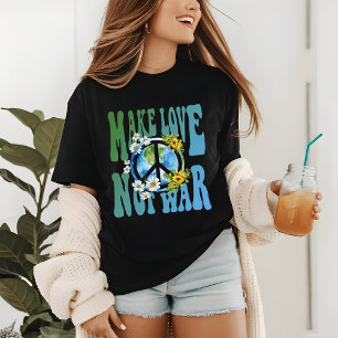 メイクラブnot戦争レトロヒッピーフローラ平和サイン トライブレンドTシャツ