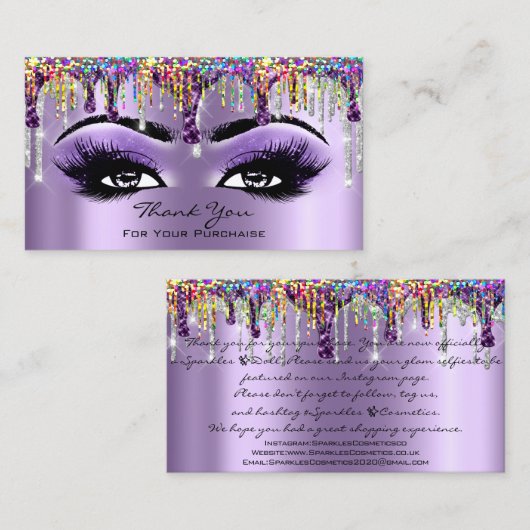 メイク感謝していアップまつ毛ドリップパープルホログラフ 名刺 (正面/裏面)