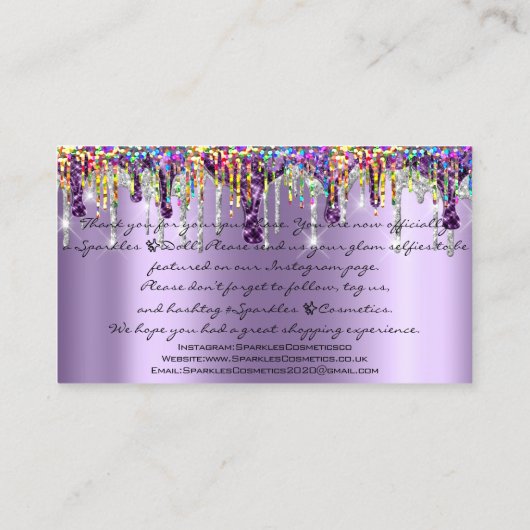 メイク感謝していアップまつ毛ドリップパープルホログラフ 名刺 (裏面)