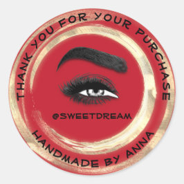 メイク感謝していアップアーティストLash Cleanerロゴ金ゴールド赤 ラウンドシール