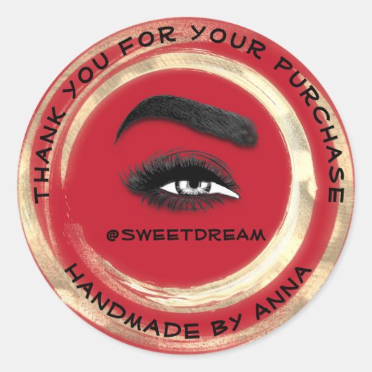 メイク感謝していアップアーティストLash Cleanerロゴ金ゴールド赤 ラウンドシール (正面)