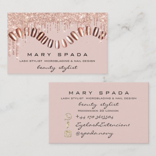 メイク爪、 ネイルスタイリストマニキュアバラ金ゴールドスキニー 名刺 (正面/裏面)