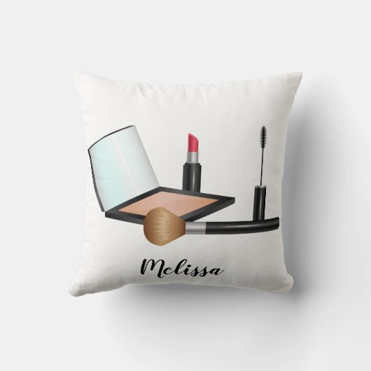 メイク物イラストレーションパーソナライズされた名 クッション (裏面)