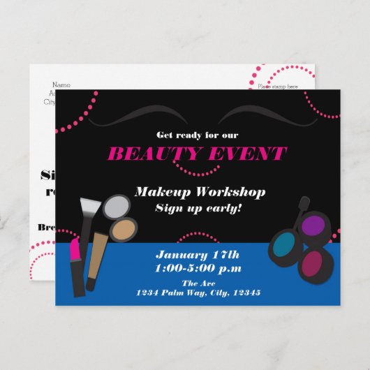 メイク美しいイベントワークショップチラシ広告 ポストカード (正面/裏面)