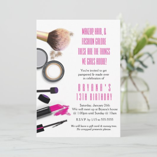メイク美しいグラマー誕生日パーティーの招待状 招待状 (スタンド正面)