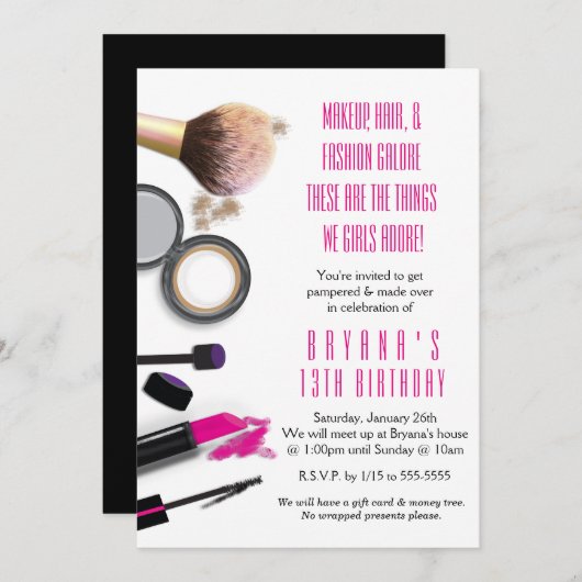 メイク美しいグラマー誕生日パーティーの招待状 招待状 (正面/裏面)