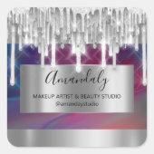 メイク美しいグリッターシルバーフレーム感謝してい抽象芸術 スクエアシール (正面)