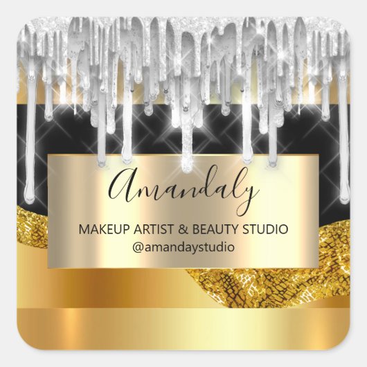 メイク美しいグリッターシルバーフレーム感謝してい金ゴールド スクエアシール (正面)