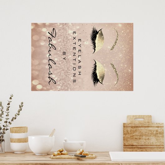 メイク美しいサロンネームバラ金ゴールド赤面眉毛 ポスター (キッチン)