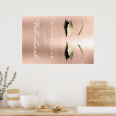 メイク美しいサロン名金ゴールドピンクスキニー眉毛 ポスター (キッチン)