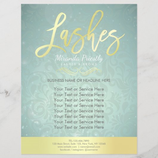 メイク美しいサロン金ゴールド&ターコイズダマスクフローラ チラシ (正面)