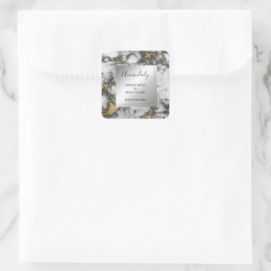 メイク美しいショップ感謝してい金ゴールド大理石フレームグレー スクエアシール (バッグ)